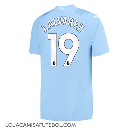 Camisa de Futebol Manchester City Julian Alvarez #19 Equipamento Principal 2023-24 Manga Curta